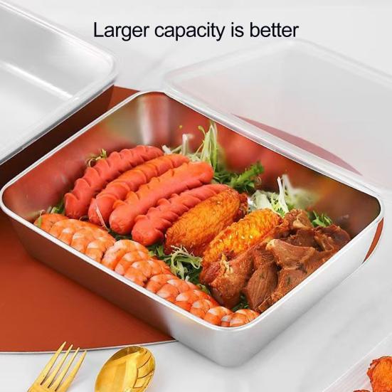 Stainless Steel Lunch Box with Transparent Lid Leakproof Food Container for Cheese Deli Meat Fruits Oven Baking