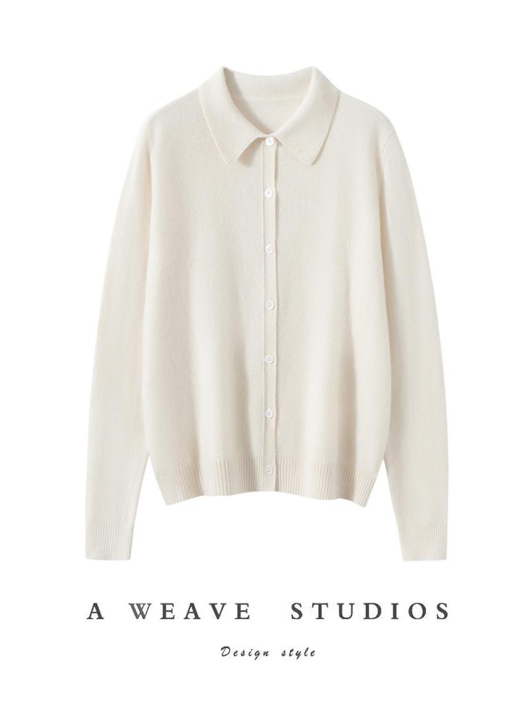 Cashmere Long Sleeve Slimming Polo Collar Knit Cardigan Sweater Coat