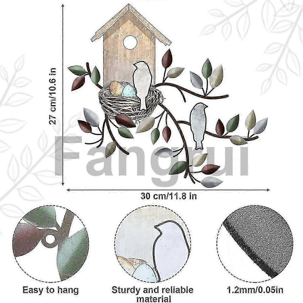 Metal Hanging Tree With Birdhouse Wall Art Outdoor Wall Decor C-Good