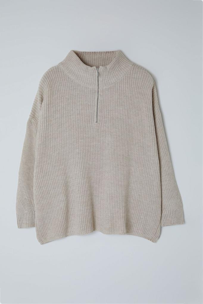 Women's Elegance Style Plus Size Sweater Stone Zipper Collar Knitwear Sweater