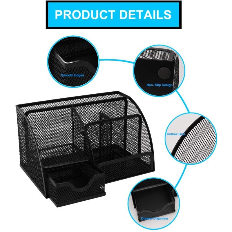 Office Desk Organizer and Accessories with Mesh Pencil Holder 6 Compartments Leather High Quality