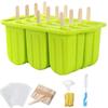 Popsicles Molds Set 12 Cavity Homemade Maker Ice Pop Mold Silicone Freezer Molds with 50 Popsicle Sticks 50 Popsicle Bags 50 Ties Funnel and Brush