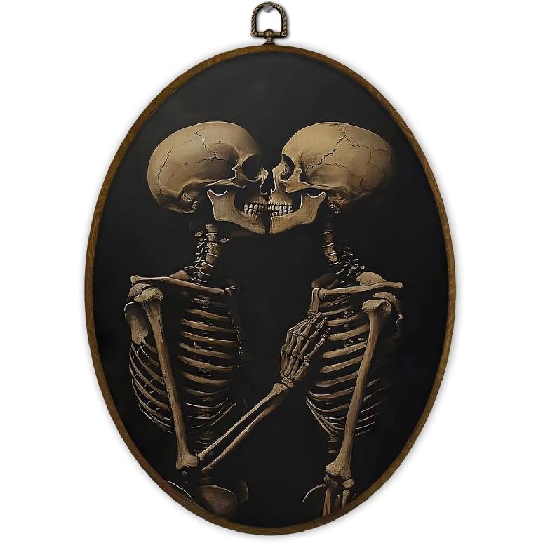 Gnmduw Moody Gothic Frog Oval Wall Art Framed, Goblincore Western Frog Canvas Prints Hanging Decor, Dark Moody Academia Halloween Wall Decor for