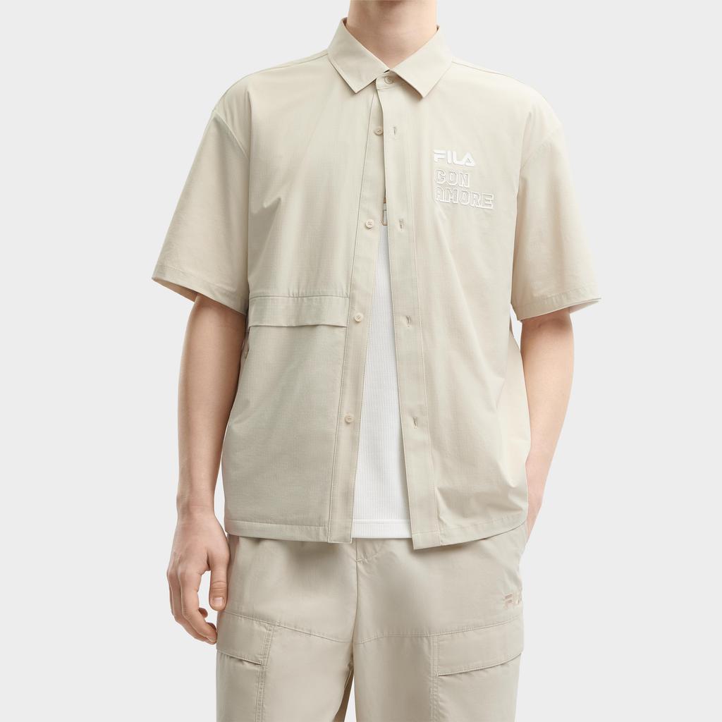 Fila Оригинальная Повседневная Мода Свободная Дышащая Тканая Рубашка Поло Мужские рубашки Кактус-Серый Розовый F11M429402FLP