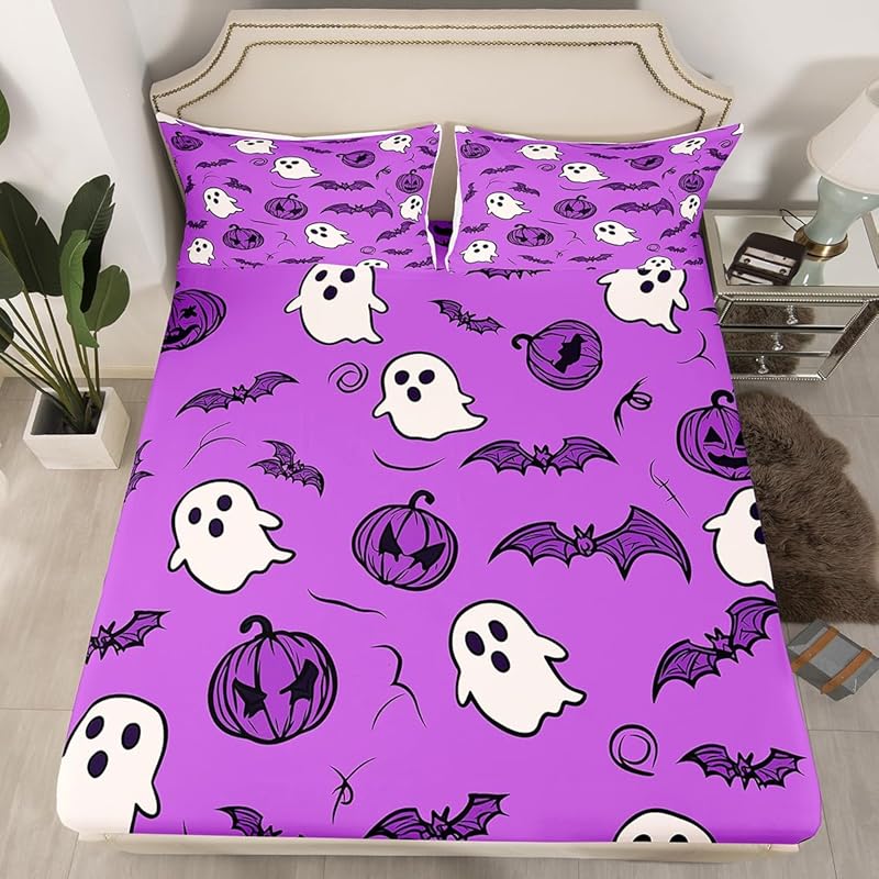 Cute Ghost Bedding Set for Boys, Girls, Teenagers, Bats, Pumpkin Lanterns, Halloween