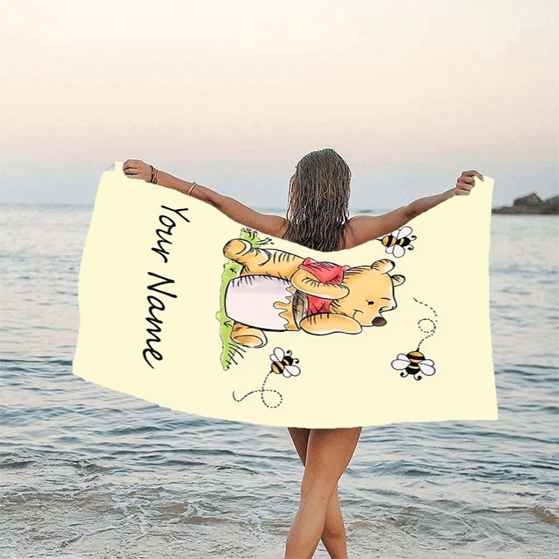 1pc Winnie7 Beach Towel with Custom Name, Beach/Swimming/Bath/Picnic/Camping Towel, Suitable for Seaside Beaches