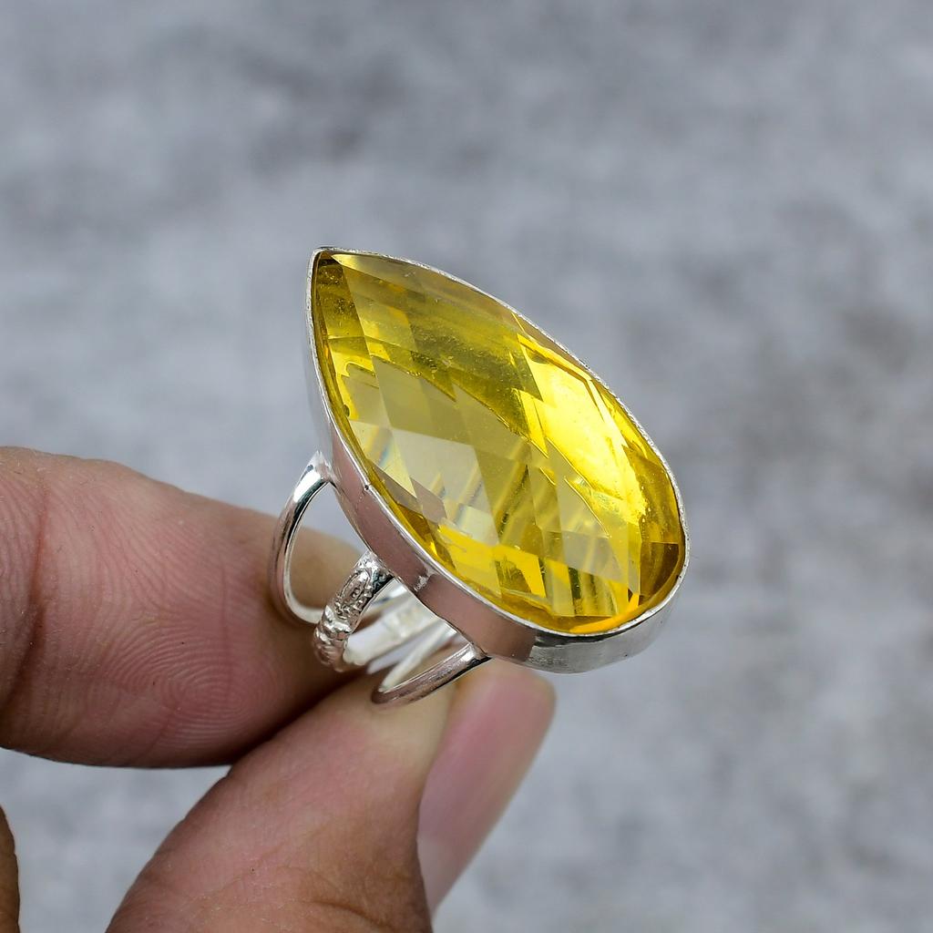 Citrine Gemstone Handmade 925 Sterling Silver Jewelry Ring Size 8 M-259