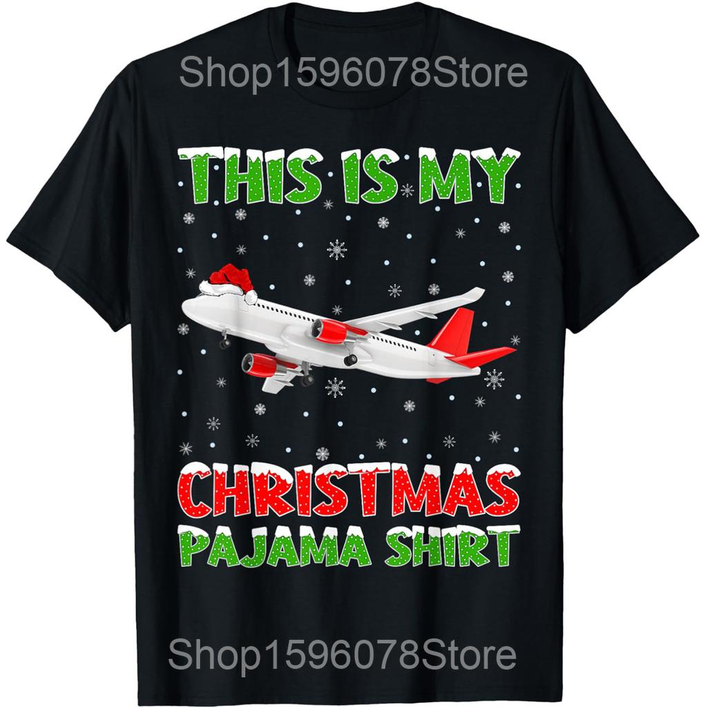 Christmas Airplane Tree Funny Pilot Gift Pilot Aviation T Shirts Streetwear Tee Shirt Short Sleeve Loose Clothing Unisex