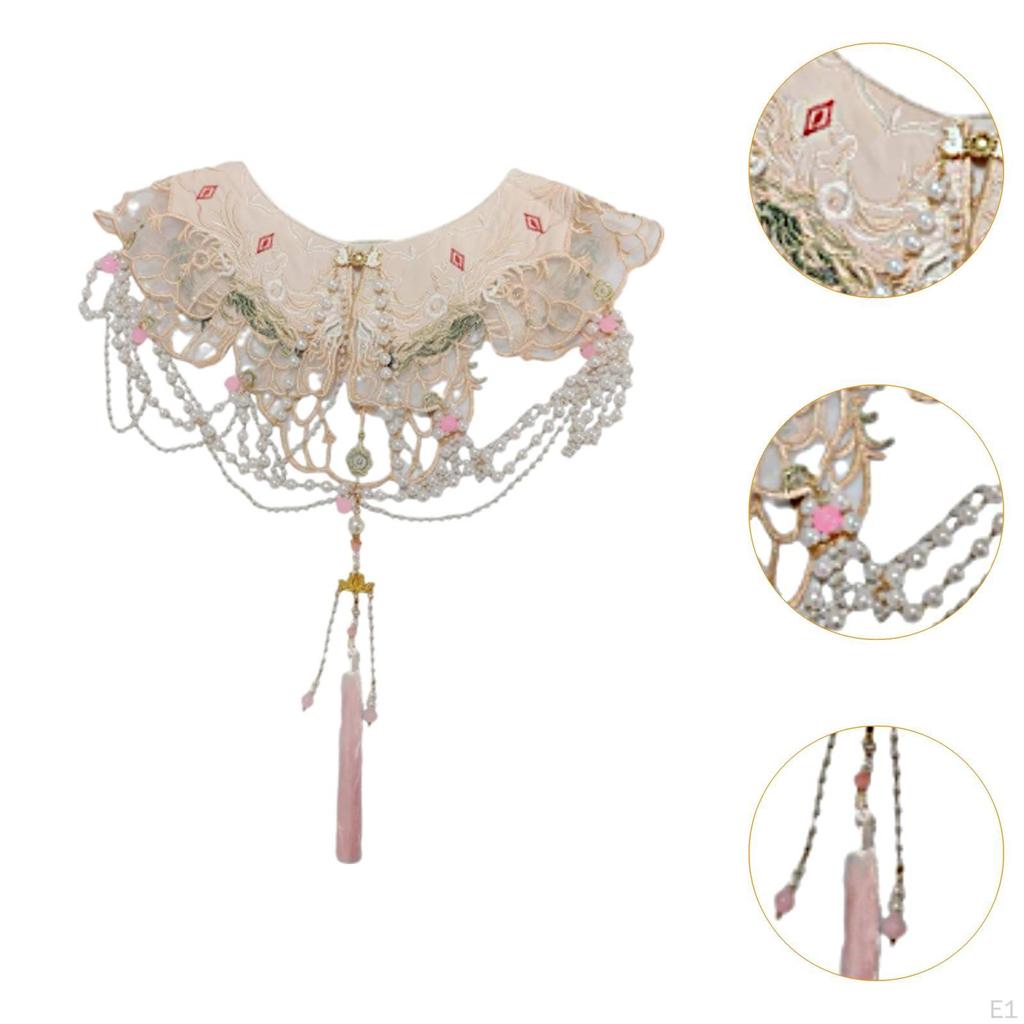 Removable Collar Shawl with Floral Embroidery Chain Tassels Women Versatile Lightweight Yunjian