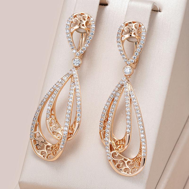 Kienl   Rose Gold Color Vintage Long Earring For Women Glossy Metal Shiny Natural Zircon Accessories Trend Daily Jewelry