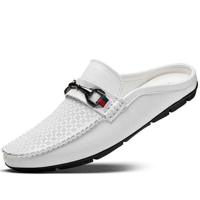 Мужские новые модные повседневные полутуфли из воловьей кожи с первым слоем, мужские лоферы с открытой спиной, полуобувь Hombre с открытой спиной, кожаные удобные мокасины