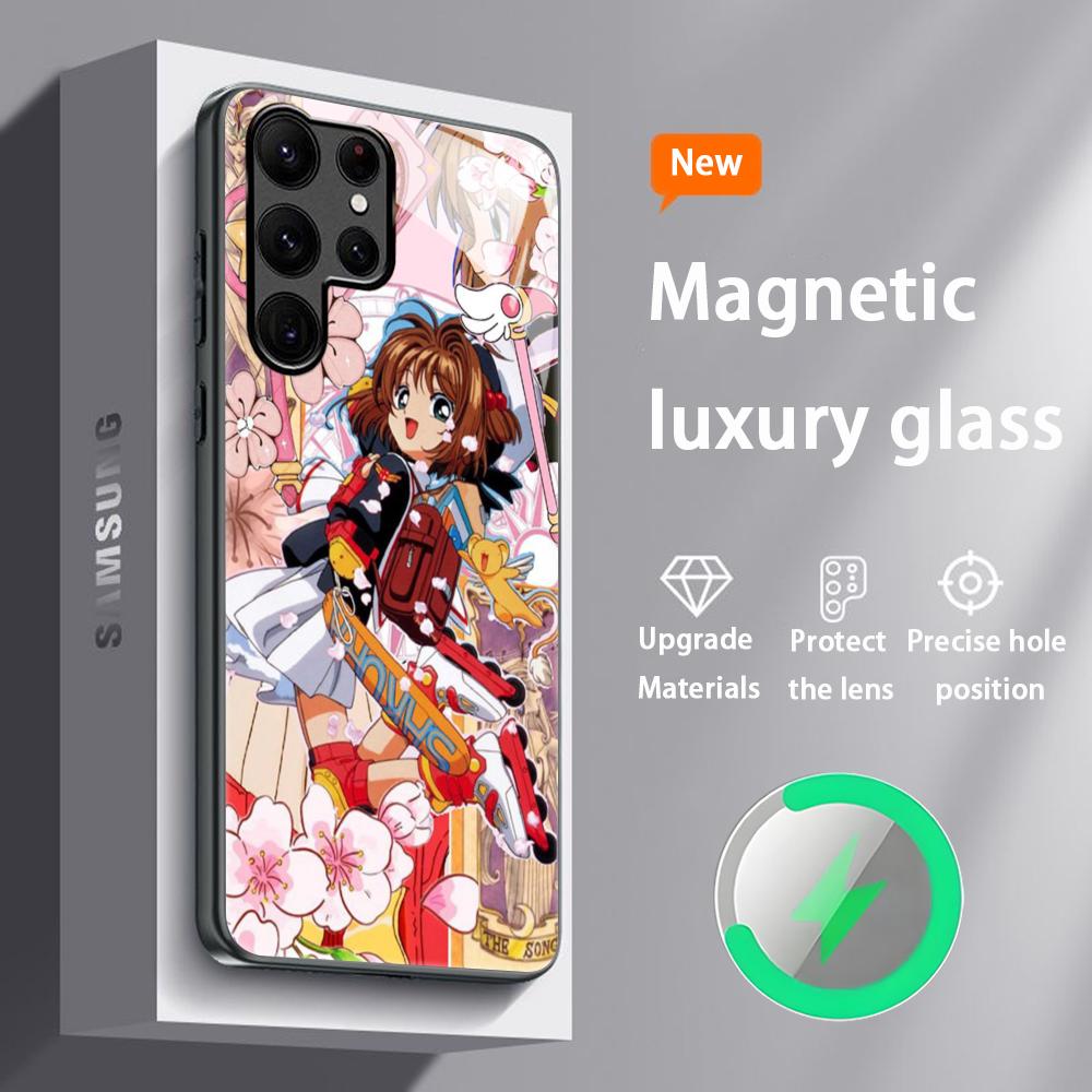 Прекрасный чехол для телефона Cardcaptor Sakura для Samsung S25 S24 S23 S22 S21 S20 Plus Ultra Note20 Стеклянный магнитный чехол