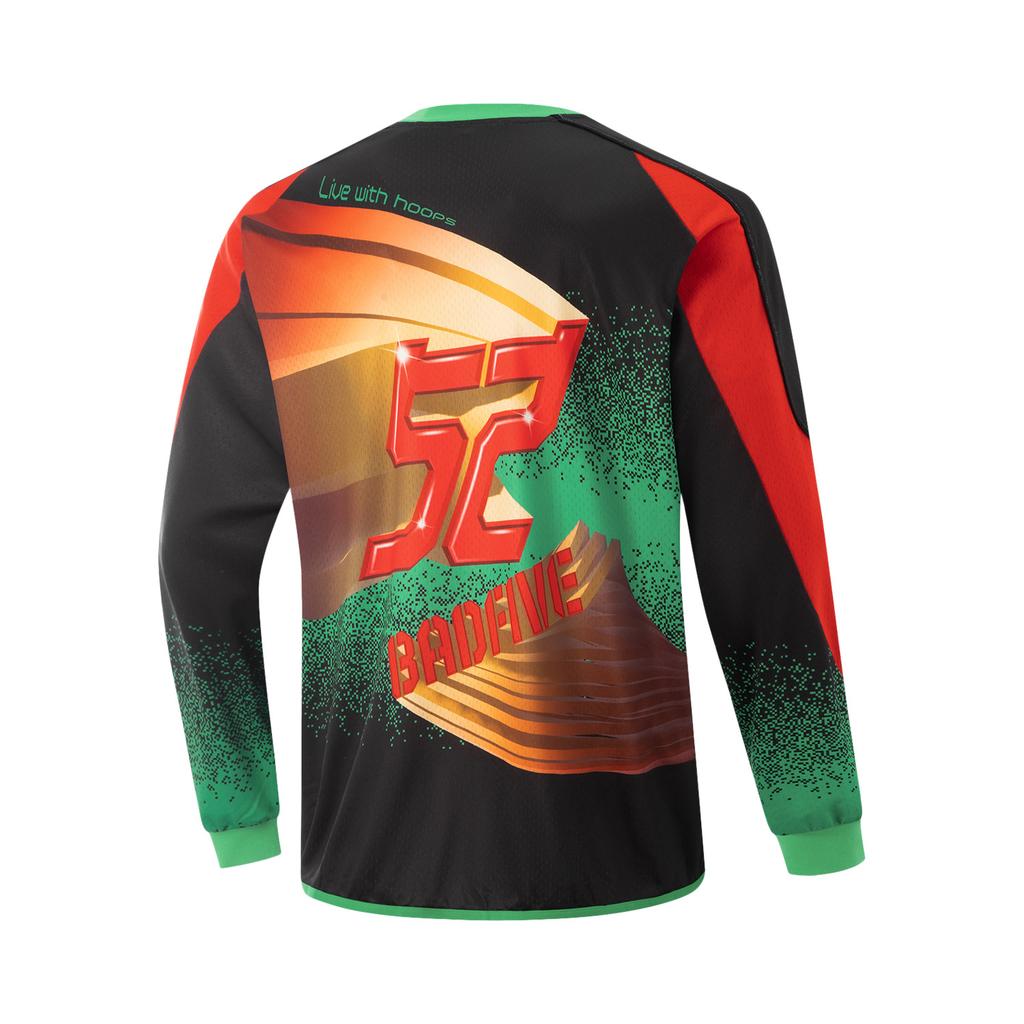 Li Ning Баскетбольная серия Badfive Тактический принт Спортивная повседневная Быстросохнущая Удобная Дышащая Свободная Футболка с круглым вырезом и длинным рукавом ATLV319-2