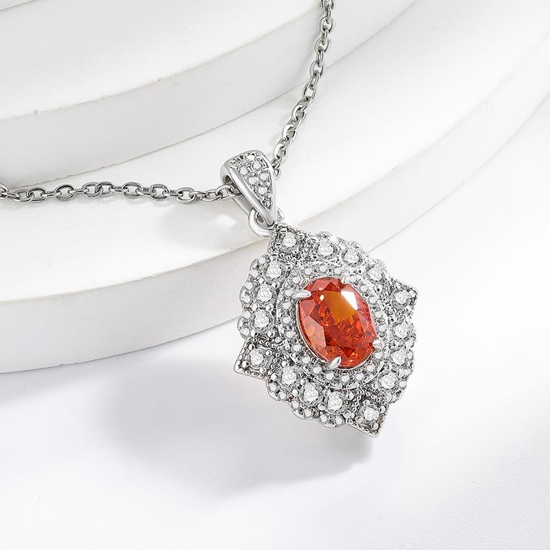 2026 Colored Treasure Ice Flower Cut Pigeon Egg Necklace Fashionable Luxury Inlaid High Carbon Diamond Electroplated Real Gold Pendant