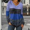 Wide Stripe Print Women Tshirts Ladies Tops Long Sleeve V-neck Pullover Femme T-shirts T Shirt For Women