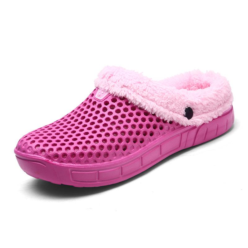 Plus Size 45 Fleece-Lined Thick-Soled Slippers for Couples - Slip-On Clog Shoes with Heel Cover for Men.