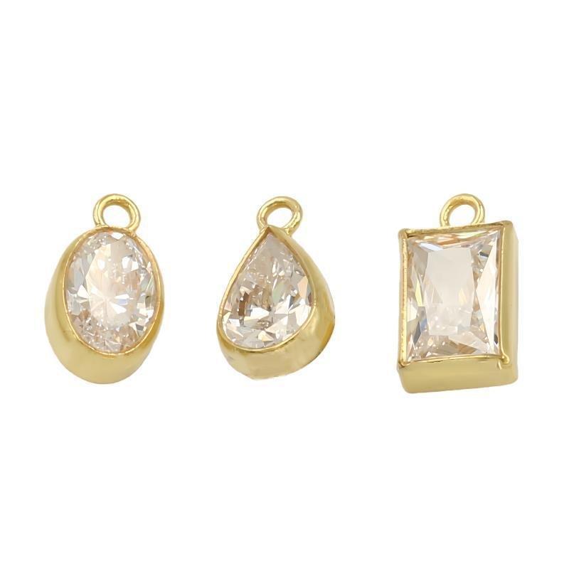 14K Gold Filled White Zircon Rectangular/Drop/Oval Pendant Geometric Earrings Necklace Bracelet Accessories