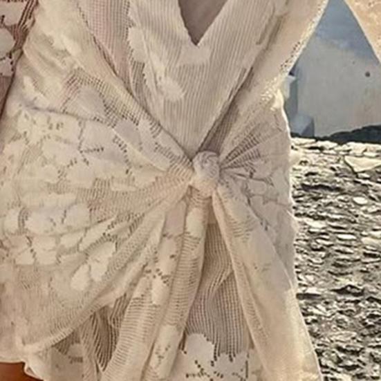Женская накидка-бикини с V-образным вырезом, длинными рукавами, прозрачная, с вышивкой в виде цветочного узора, кружевной отделкой и шнуровкой.