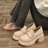 Coarse Heel Small Leather Shoes Women'S Muffin Platform Loafers French Retro One-Pedal Single Shoes Women