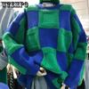 Autumn/Winter Sweater Color Contrast Thick Knitted Three Dimensional Plush Large Grid Lazy Style Sweater for Women