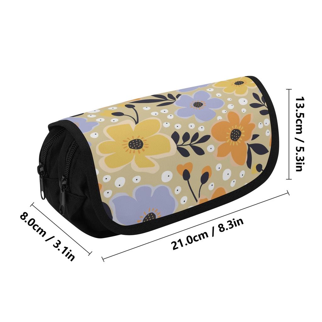 Pen Case Double Layer Durable 300D Polyester Metal Zipper with Dual Storage for Pens Ruler Scissors and Earphones for Students