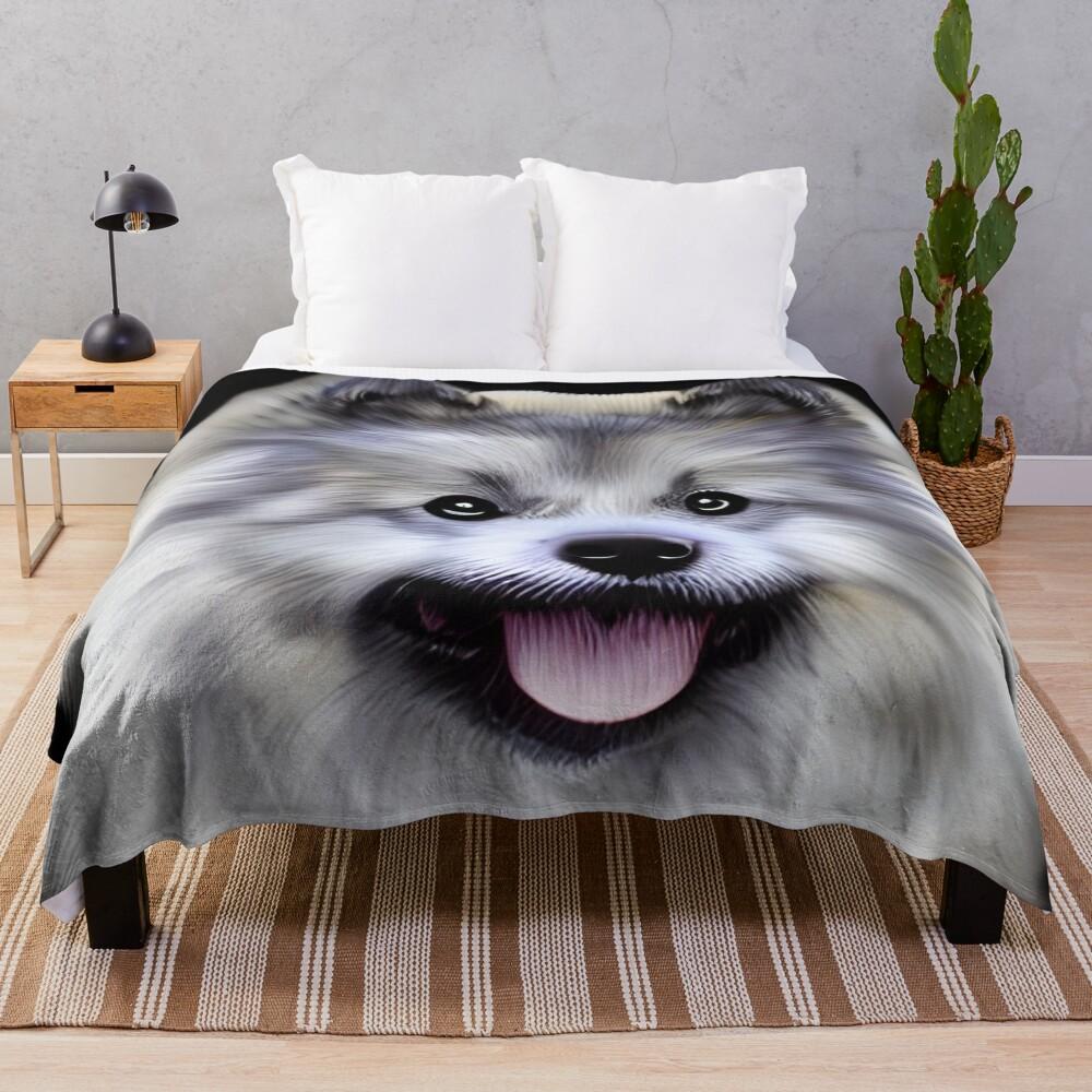 Cute Keeshond Dog Throw Blanket