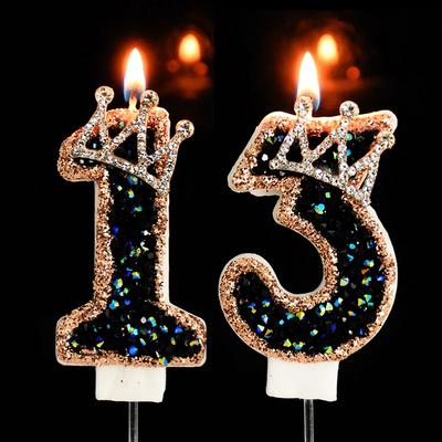 Блестящие черные свечи для торта на день рождения 3D цифры 0-9 Топпер для торта для взрослых и детей 1 год Декорации для вечеринки по случаю дня рождения Сделай сам для выпечки