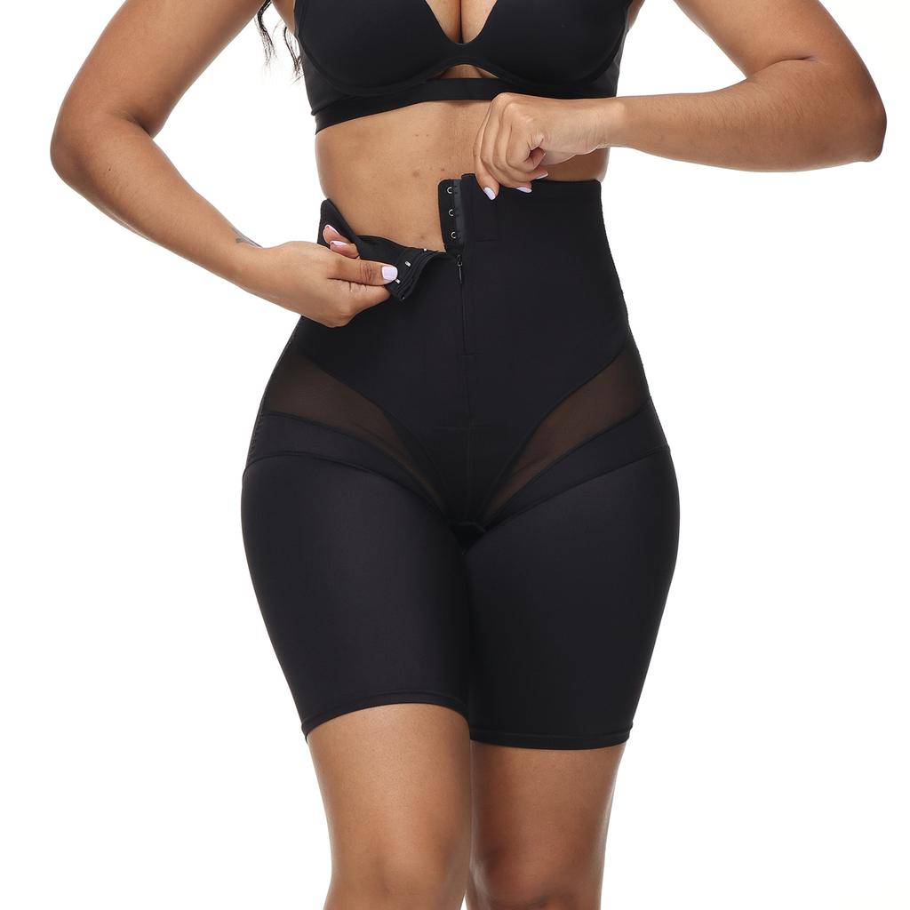 High Waisted Shapewear Tummy Control Shorts Butt Lifting Body Shaper Fajas Shorts with Hook Zipper Closure