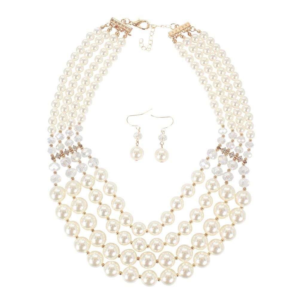 Exaggerated Multilayer Pearl Earrings Necklace Set Fashionable Personalized Accessories