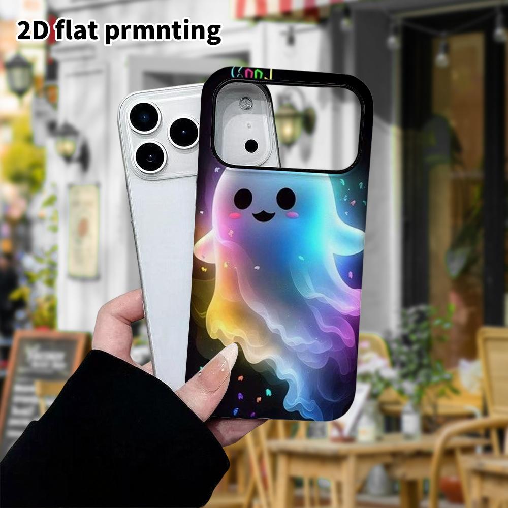 Phone Case: 2D flat design suitable for iPhone 18, 17, 16, 15, 14, 13 Pro film protective case, couple style, rainbow glow, Christmas and Halloween gi