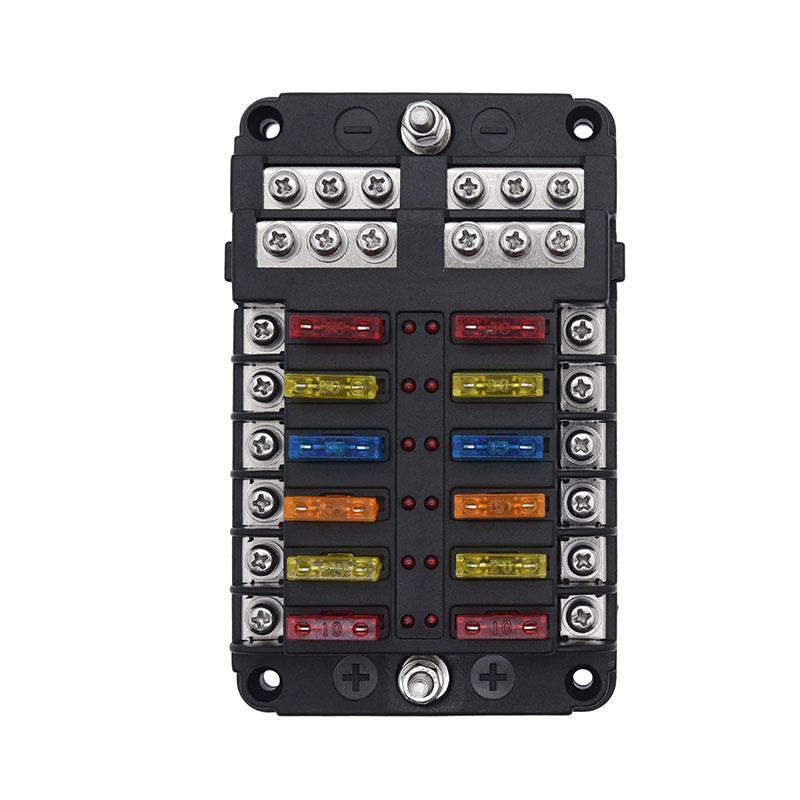 6-Way/12-Way Car Boat Blade Fuse Box Block Holder LED Indicator 12V 32V Auto Marine Waterproof Power Distribution Panel Board