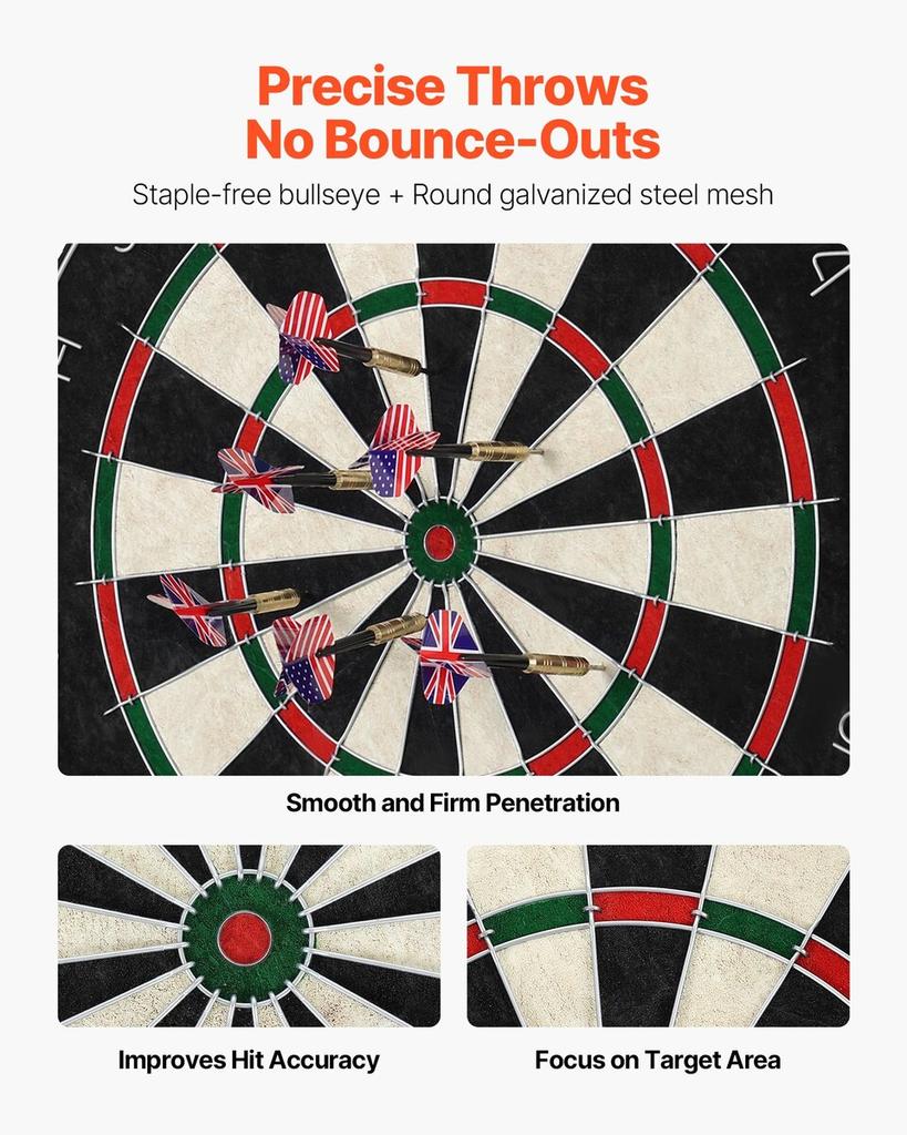 Dartboard with 6 Darts & Scoring Kit, Self-Healing Sisal Fibers Dartboard with Staple-Free Bullseye & Rotating Number Ring, 451mm Professional Steel