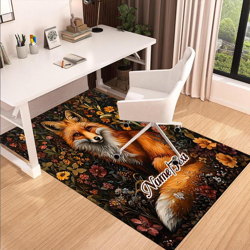 1PC Custom Name Fox Garden Theme Floor Mat Ideal for Living Room, Game Rooms, Office, Bedroom,Floor Mat Playful Design