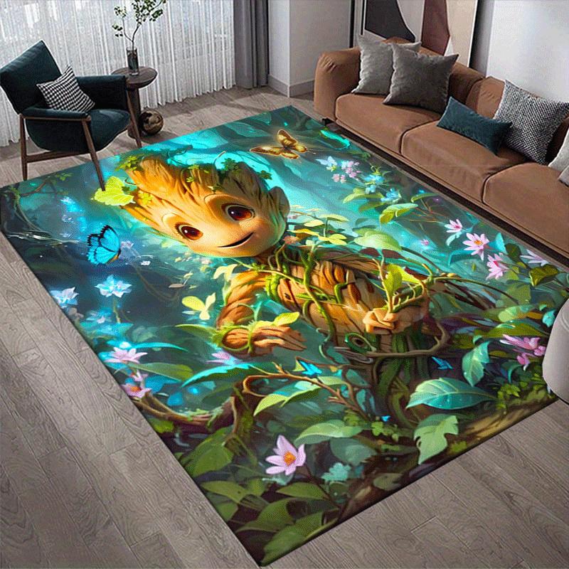 1pc Groot Pattern Area Rug Soft Flannel Floor Mat for Living Room,Office,Bedroom and Carpet,Sofa Coffee Table Floor Mat