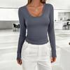 Y2K Women's Sexy Slim Solid Color U Neck Pullover Long Sleeve Top