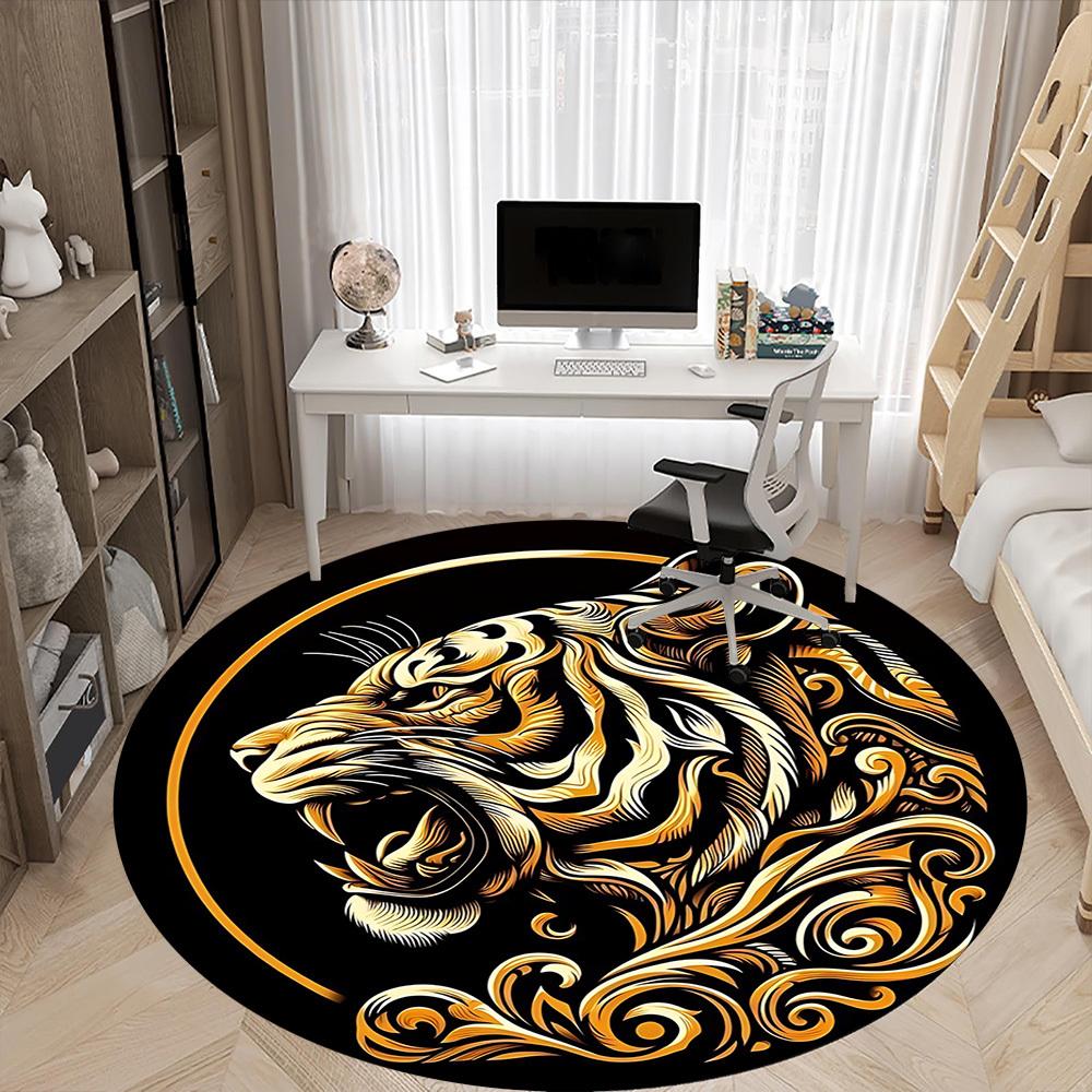 1pc Tiger Swirls Office Round Area Rug, Under Office Chairs Bedroom Living Room Home Decor, Room Deco, Available in Various Sizes 058