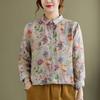 Spring Cotton and Linen Retro Loose Long Sleeved Collared Shirt Top for Women