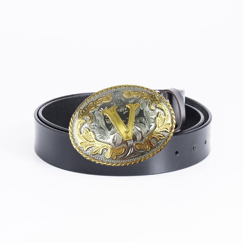 Мужской ремень из цельной коровьей кожи в стиле панк-рок с круглой пряжкой и гладкой пряжкой, винтажный ремень в стиле вестерн