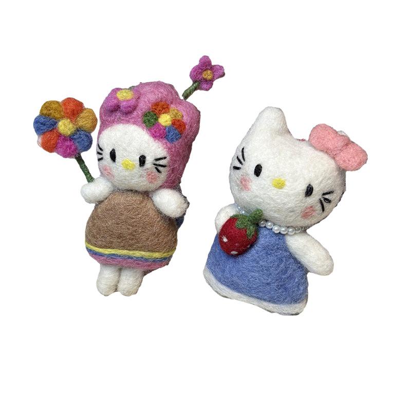 Handmade Wool Felt Cat Keychain Pendant - Cute Animal Bag Charm