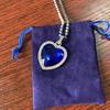Royal Blue Heart of Ocean Pendant Necklaces for Women Peach Heart Blue Crystal Zircon Necklaces + Velvet Bag ARI