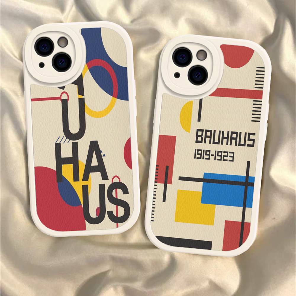 B-Bauhaus Fashion Retro Art Leather Phone Case For IPhone 16 16e 15 14 13 12 11 Pro Max Plus Mini Cover