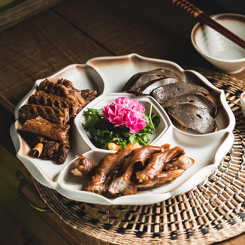 Ceramic Division Plate Seafood Barbecue Tableware Household Platter Cold Dish Braised Dishes Dinner Plates