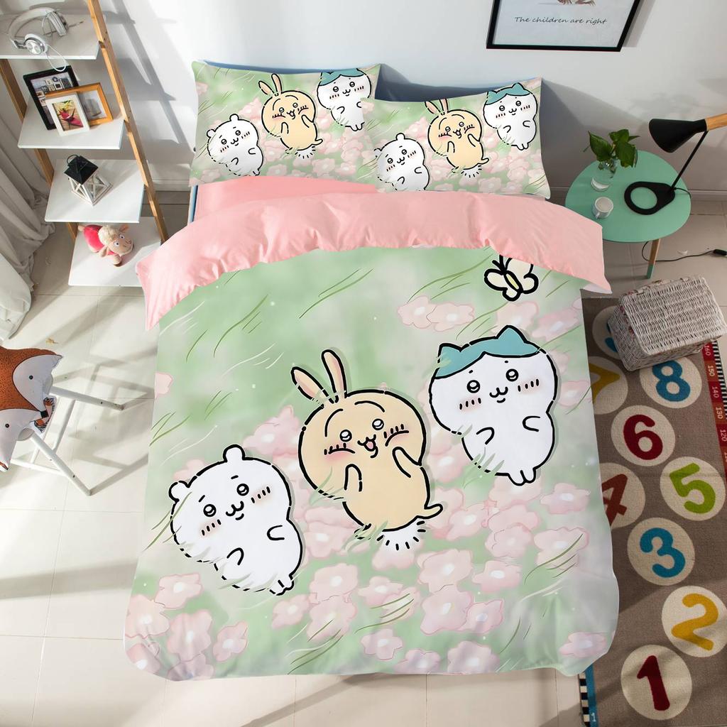 Мультяшный комплект постельного белья с милыми Чиикавами, красочный принт, полиэстер, для студенческого общежития, простыня, пододеяльник, детский подарок, домашний текстиль