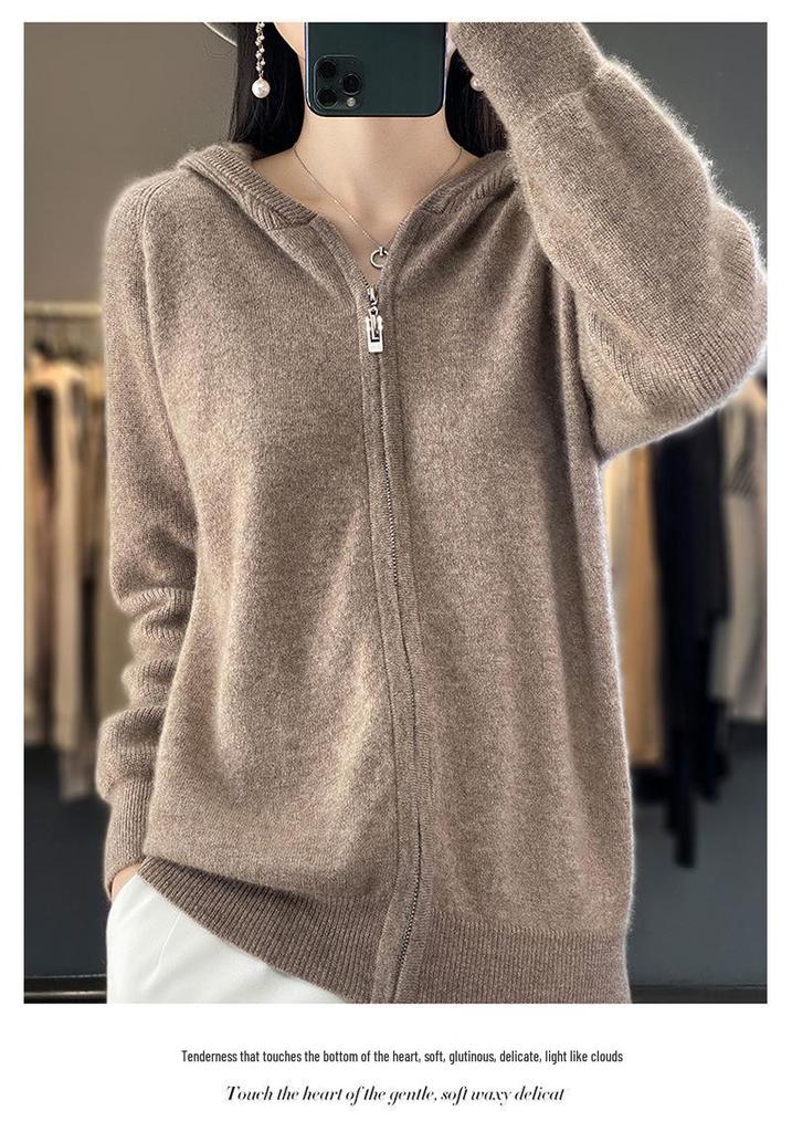 2023 Women's Hooded Wool Knit Cardigan - Fashionable, Loose-Fit, Autumn Style Sweater