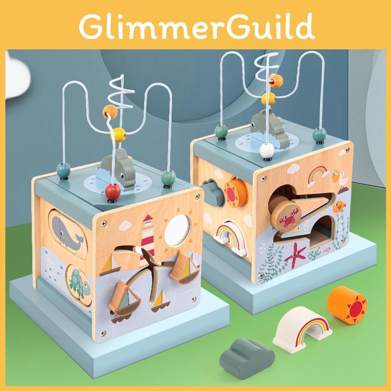 Деревянная игровая коробка «Океан» с морским лабиринтом из бусин и скользящей дорожкой для обучения и развития малышей