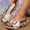 Fashion Thick Sole Wedge Sandals for Women Fashion Buckle Rivet Platform Slippers Woman Summer PU Leather High Heel Sandalias Mujer 2025