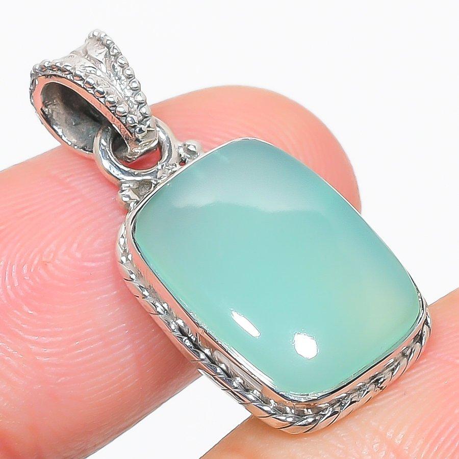 Natural Chrysoprase Gemstone 925 Solid Sterling Silver Gift Pendant 1.25" z5Z48