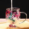 Кружка для кофе из стекла с двойными стенками, термоизолированный тамблер, чашка с уникальным цветочным узором, изолированные термостойкие кружки для чая и латте с ручкой