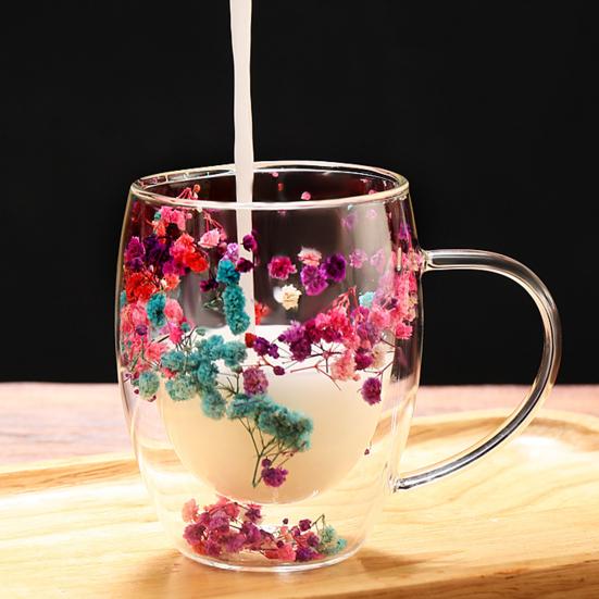 Кружка для кофе из стекла с двойными стенками, термоизолированный тамблер, чашка с уникальным цветочным узором, изолированные термостойкие кружки для чая и латте с ручкой