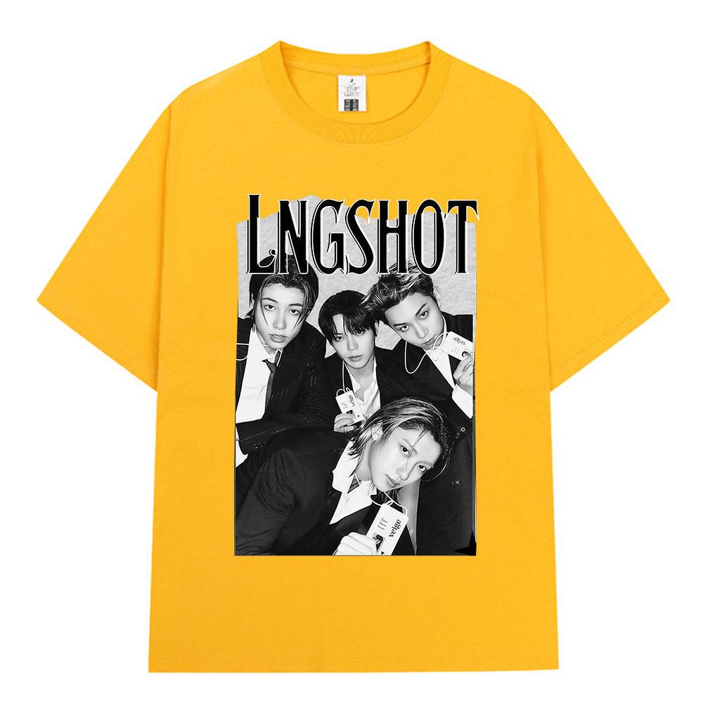 Korean Kpop Hip Hop Group Lngshot Graphic Print Tshirt Unisex Women Clothing Fashion Oversized Short Sleeve Cotton Top Fan Gifts